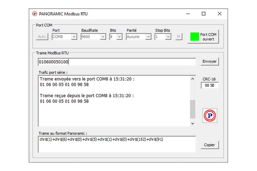 Aperçu Terminal pour commande RS485 Modbus