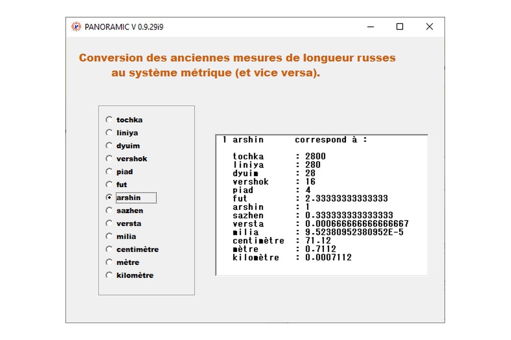 Aperçu Conversion anciennes mesures russes