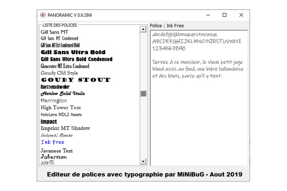 Aperçu Editeur de polices avec typographie