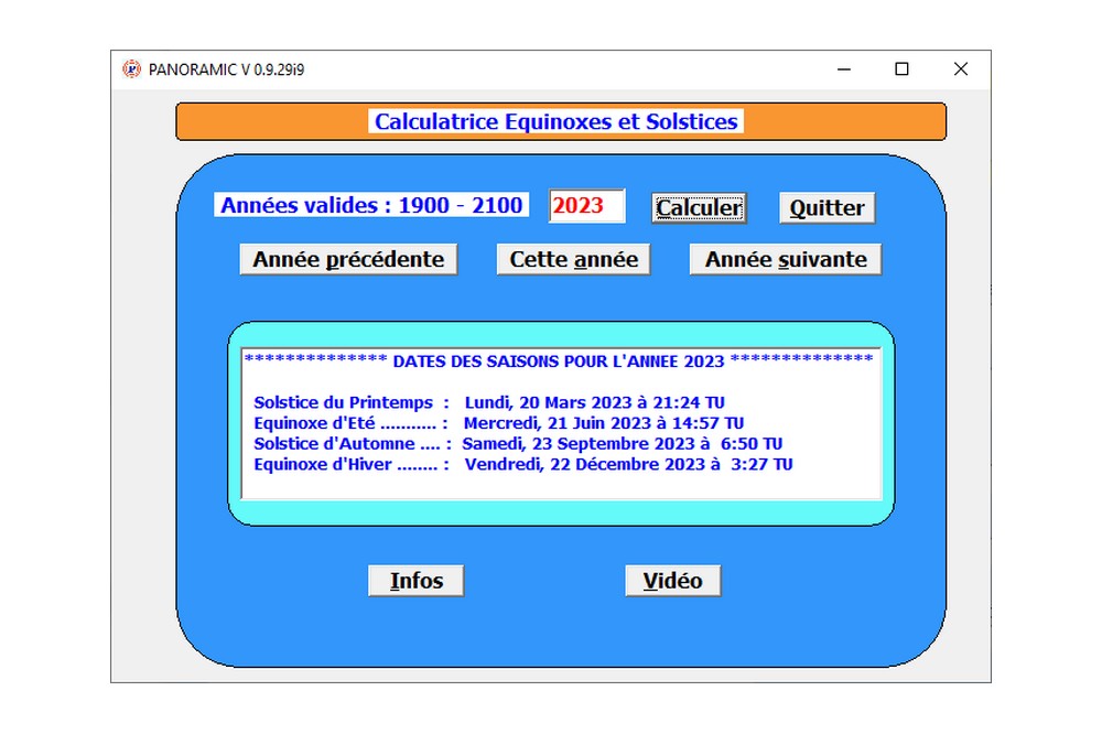 Aperçu Calculatrice Equinoxes et Solstices