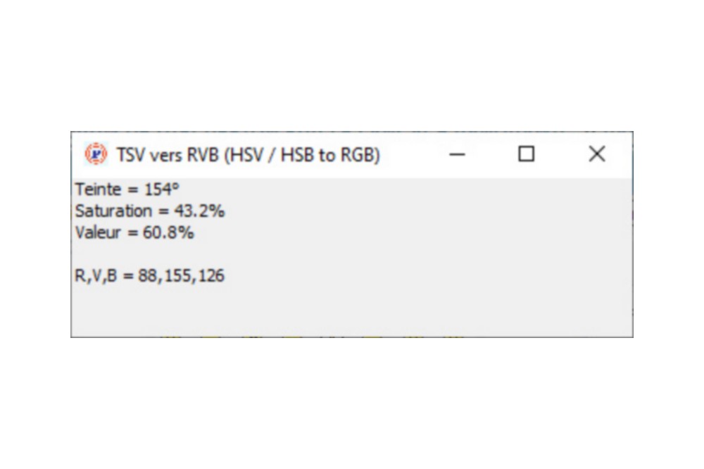 Aperçu Convertir TSV vers RVB (HSV / HSB to RGB)