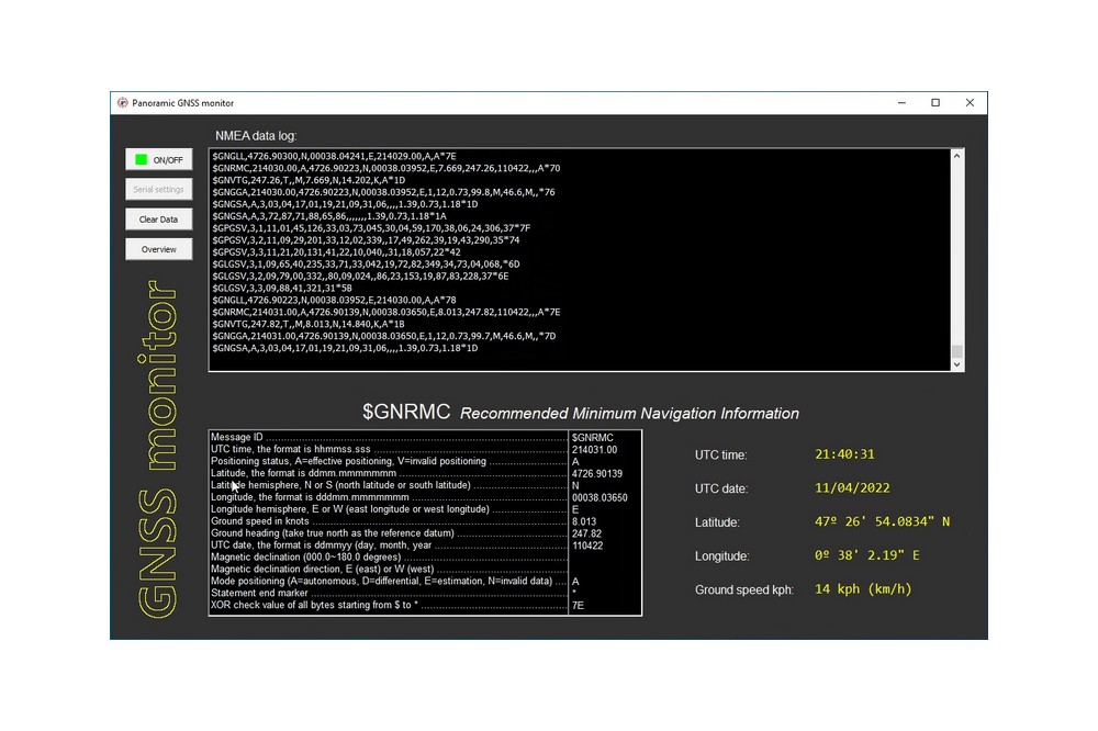 Aperçu GNSS monitor pour NEO-M8 u-blox