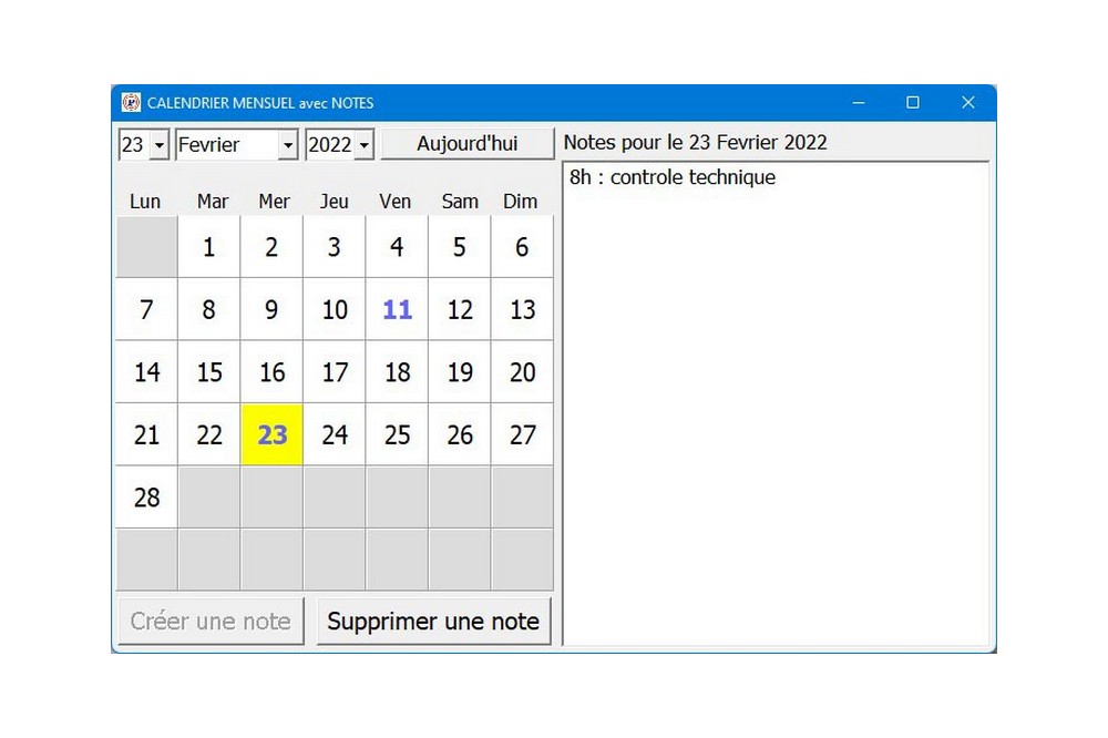Aperçu Calendrier cliquable